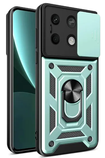 Newface Xiaomi Redmi Note 13 5G Kılıf Pars Lens Yüzüklü Silikon - Yeşil resmi