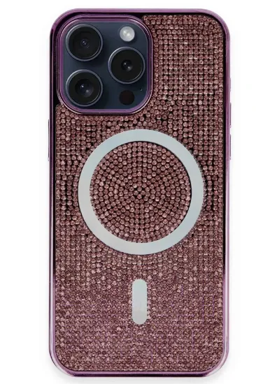 Newface iPhone 15 Pro Kılıf Diamond Magsafe Kapak - Derin Mor resmi
