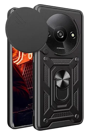 Newface Xiaomi Redmi A3 4G Kılıf Pars Lens Yüzüklü Silikon - Siyah resmi