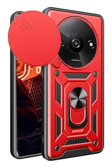 Newface Xiaomi Redmi A3 4G Kılıf Pars Lens Yüzüklü Silikon - Kırmızı resmi