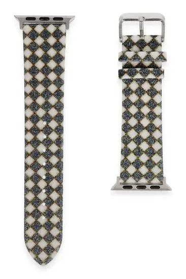 Newface Apple Watch 38mm Karo Motif Kordon - Siyah resmi