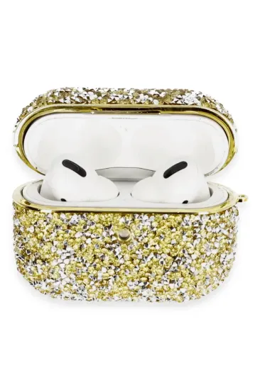 Newface Airpods Pro 2 (2.nesil) Luz Taşlı Kılıf - Gold resmi