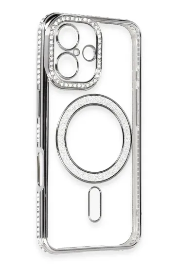 Newface iPhone 16 Kılıf Joke Simli Magneticsafe Kılıf - Gri resmi