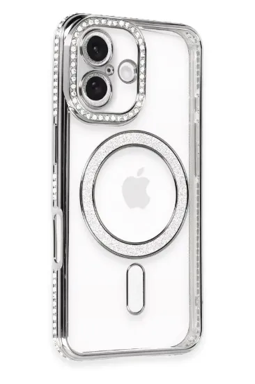 Newface iPhone 16 Plus Kılıf Joke Simli Magneticsafe Kılıf - Gri resmi