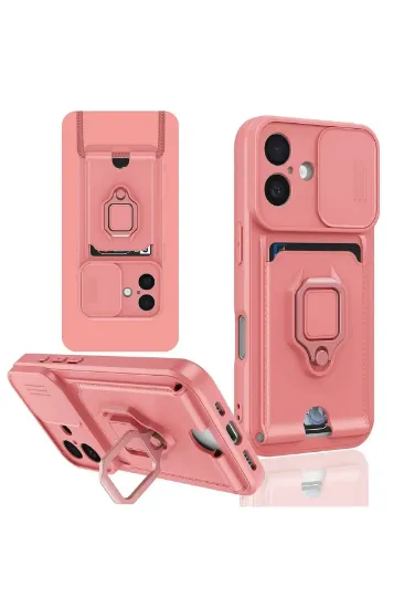 Newface iPhone 16 Kılıf Zuma Kartvizitli Yüzüklü Silikon - Pembe resmi
