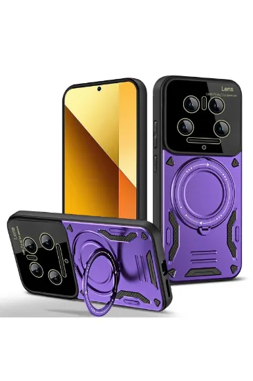 Newface Xiaomi Mi 14 Ultra Kılıf Joy Lens Standlı Kapak - Mor resmi