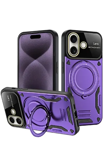 Newface iPhone 16 Kılıf Joy Lens Standlı Kapak - Mor resmi