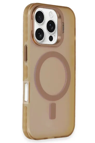 Newface iPhone 16 Pro Kılıf Primera Magsafe Standlı Kapak - Gold resmi