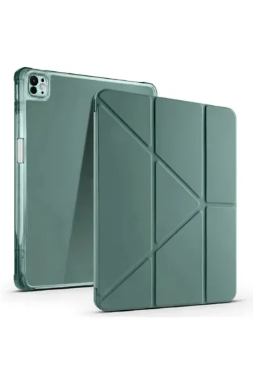 Newface iPad Pro 13 (2024) Kılıf Kalemlikli Mars Tablet Kılıfı - Koyu Yeşil resmi