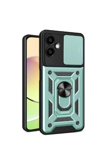 Newface Samsung Galaxy A06 Kılıf Pars Lens Yüzüklü Silikon - Yeşil resmi