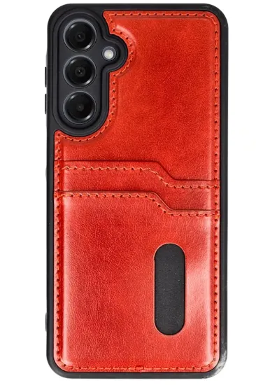 Newface Samsung Galaxy S24 FE Kılıf Sara Kartvizitli Deri Kılıf - Kırmızı resmi