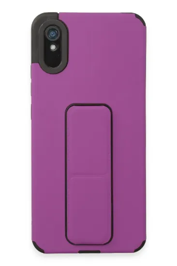 Newface Xiaomi Redmi 9A Kılıf Mega Standlı Silikon - Mor resmi