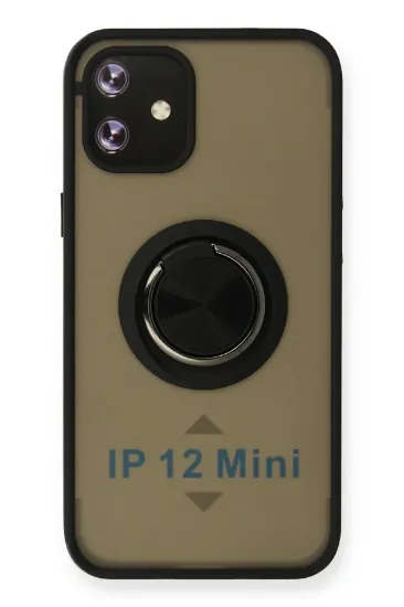 Newface iPhone 12 Mini Kılıf Montreal Yüzüklü Silikon Kapak - Siyah resmi