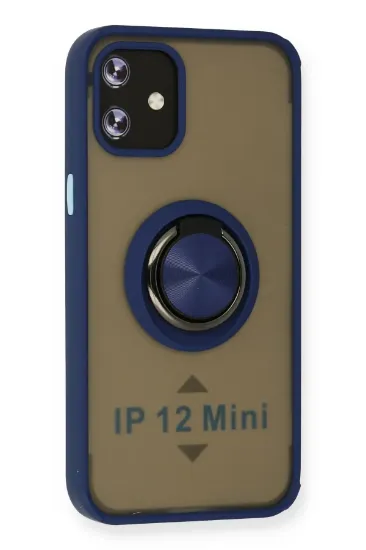 Newface iPhone 12 Mini Kılıf Montreal Yüzüklü Silikon Kapak - Lacivert resmi