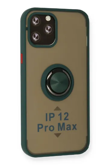 Newface iPhone 12 Pro Max Kılıf Montreal Yüzüklü Silikon Kapak - Yeşil resmi