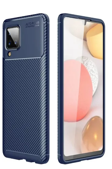 Newface Samsung Galaxy A12 Kılıf Auto Focus Karbon Kapak - Lacivert resmi