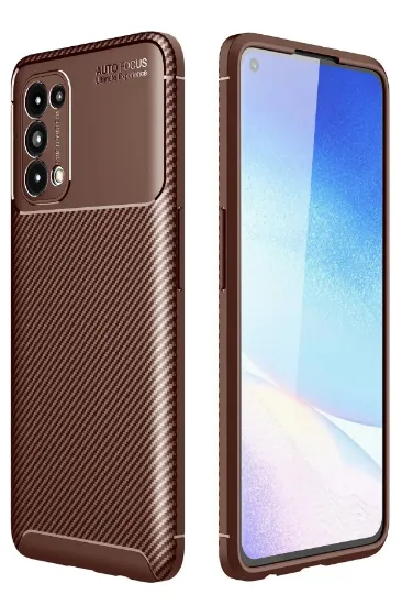 Newface Oppo Reno 5 Kılıf Auto Focus Karbon Kapak - Kahverengi resmi