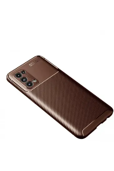 Newface Oppo Reno 5 Kılıf Auto Focus Karbon Kapak - Kahverengi resmi