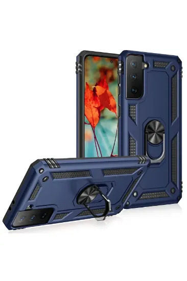 Newface Samsung Galaxy S21 Kılıf Sofya Yüzüklü Silikon Kapak - Lacivert resmi