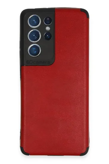 Newface Samsung Galaxy S21 Ultra Kılıf Loop Deri Silikon - Kırmızı resmi