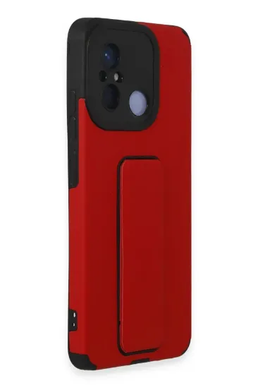 Newface Xiaomi Redmi 12C Kılıf Mega Standlı Silikon - Kırmızı resmi