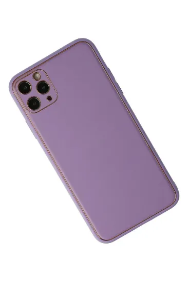 Newface iPhone 11 Pro Max Kılıf Coco Deri Silikon Kapak - Lila resmi