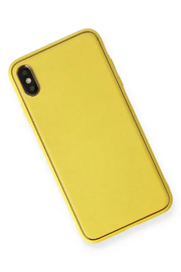Newface iPhone XS Max Kılıf Coco Deri Silikon Kapak - Sarı resmi