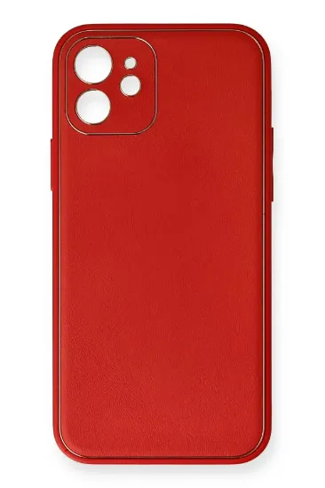 Newface iPhone 12 Kılıf Coco Deri Silikon Kapak - Kırmızı resmi