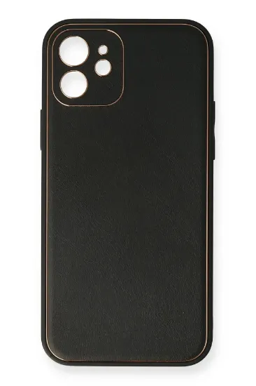 Newface iPhone 12 Kılıf Coco Deri Silikon Kapak - Siyah resmi