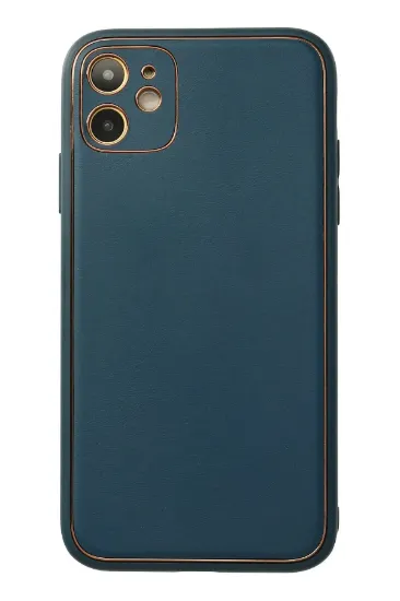 Newface iPhone 12 Kılıf Coco Deri Silikon Kapak - Mavi resmi