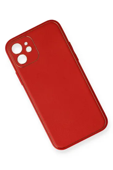 Newface iPhone 12 Mini Kılıf Coco Deri Silikon Kapak - Kırmızı resmi