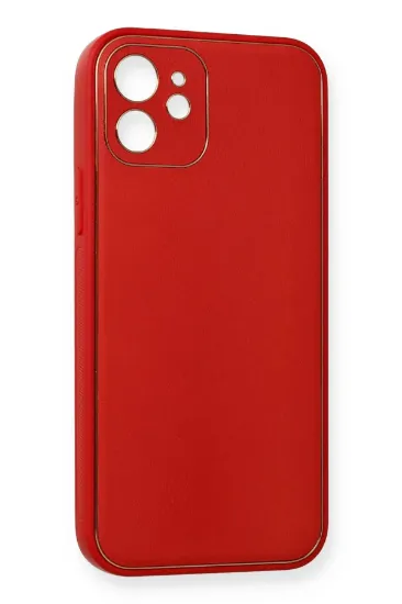 Newface iPhone 12 Mini Kılıf Coco Deri Silikon Kapak - Kırmızı resmi