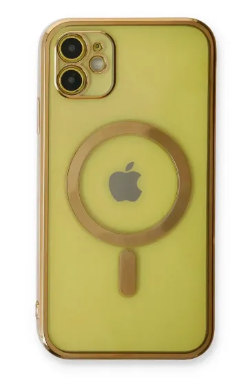 Newface iPhone 12 Kılıf Magneticsafe Lazer Silikon - Gold resmi