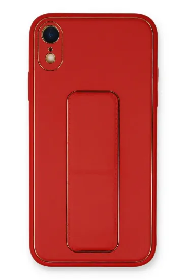 Newface iPhone XR Kılıf Coco Deri Standlı Kapak - Kırmızı resmi