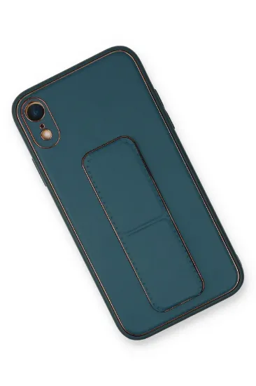 Newface iPhone XR Kılıf Coco Deri Standlı Kapak - Mavi resmi