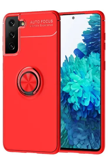 Newface Samsung Galaxy S21 Plus Kılıf Range Yüzüklü Silikon - Kırmızı resmi