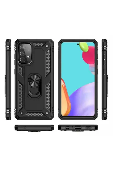 Newface Samsung Galaxy A52 Kılıf Sofya Yüzüklü Silikon Kapak - Siyah resmi