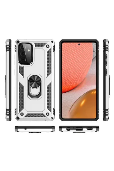 Newface Samsung Galaxy A72 Kılıf Sofya Yüzüklü Silikon Kapak - Gümüş resmi