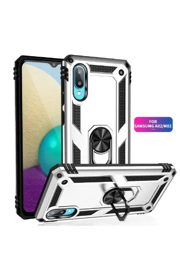 Newface Samsung Galaxy A02 Kılıf Sofya Yüzüklü Silikon Kapak - Gümüş resmi