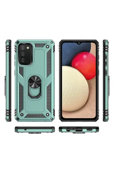 Newface Samsung Galaxy A02S Kılıf Sofya Yüzüklü Silikon Kapak - Yeşil resmi