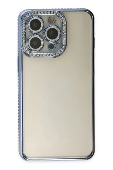 Newface iPhone 13 Pro Kılıf Joke Taşlı Silikon - Mavi resmi
