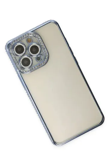 Newface iPhone 13 Pro Kılıf Joke Taşlı Silikon - Mavi resmi