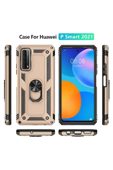 Newface Huawei P Smart 2021 Kılıf Sofya Yüzüklü Silikon Kapak - Gold resmi