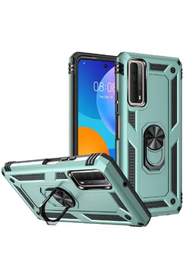 Newface Huawei P Smart 2021 Kılıf Sofya Yüzüklü Silikon Kapak - Yeşil resmi