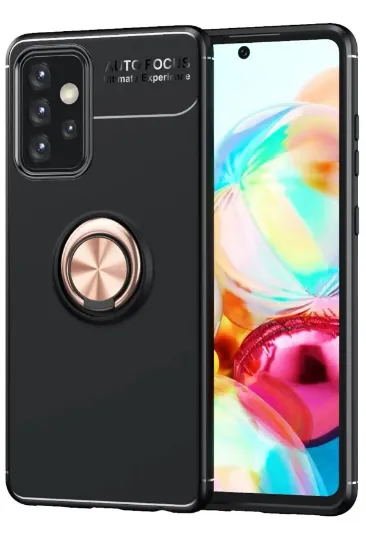 Newface Samsung Galaxy A72 Kılıf Range Yüzüklü Silikon - Siyah-Gold resmi