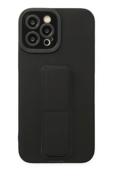 Newface iPhone 12 Pro Max Kılıf Mega Standlı Silikon - Siyah resmi