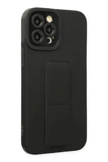 Newface iPhone 12 Pro Max Kılıf Mega Standlı Silikon - Siyah resmi