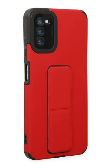 Newface Samsung Galaxy A03S Kılıf Mega Standlı Silikon - Kırmızı resmi