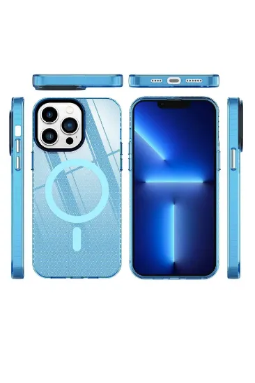 Newface iPhone 13 Pro Max Kılıf Beta Magneticsafe Silikon - Mavi resmi