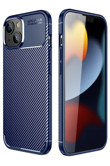 Newface iPhone 14 Plus Kılıf Auto Focus Karbon Kapak - Lacivert resmi
